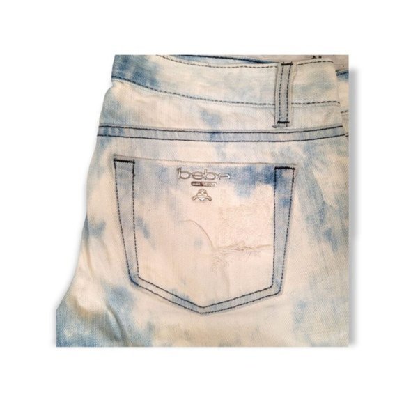 Bebe Women's White & Blue Denim Comfort Belt Loop Skinny Jeans Size 29 - Picture 4 of 5